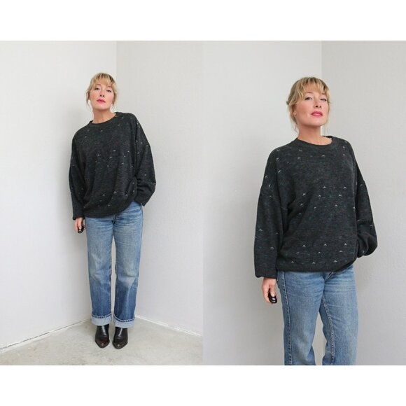 1990's Oversized Charcoal Sweater // Men's Large to Extra Large ~ Women's XXL XL - Picture 1 of 8
